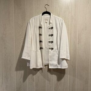Chico's White Utility Jacket with Button Accents- L